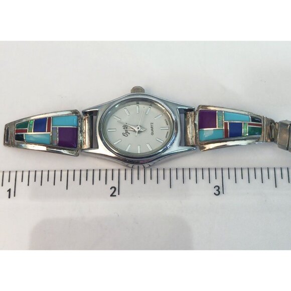 Native American Watch tips shoulders multistone inlay signed (1593) - Picture 3 of 6